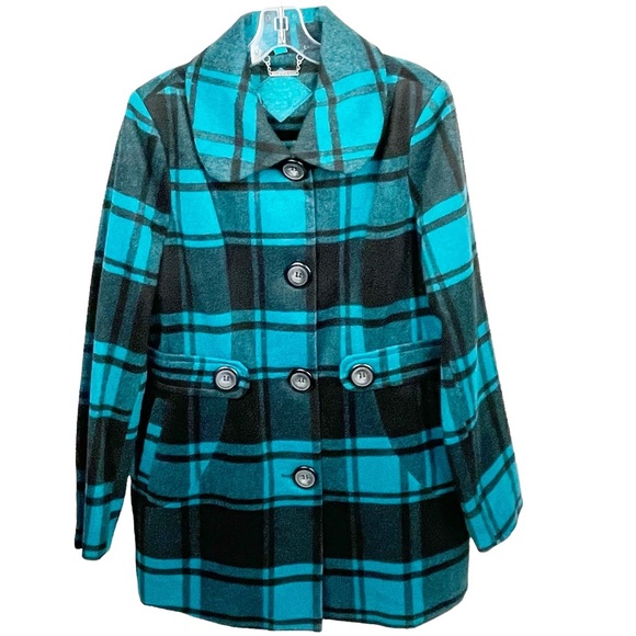 JOU JOU Plaid Wool Blend Lined Coat Jacket with Front Pockets Size XL - Picture 1 of 8